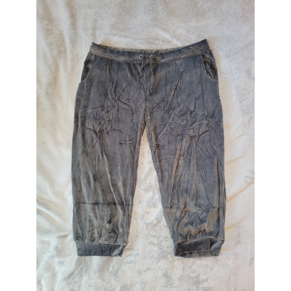 Coco Limon Womens Plus Size 3X Gray Velour Drawstring Waist Capri Jogger Pants